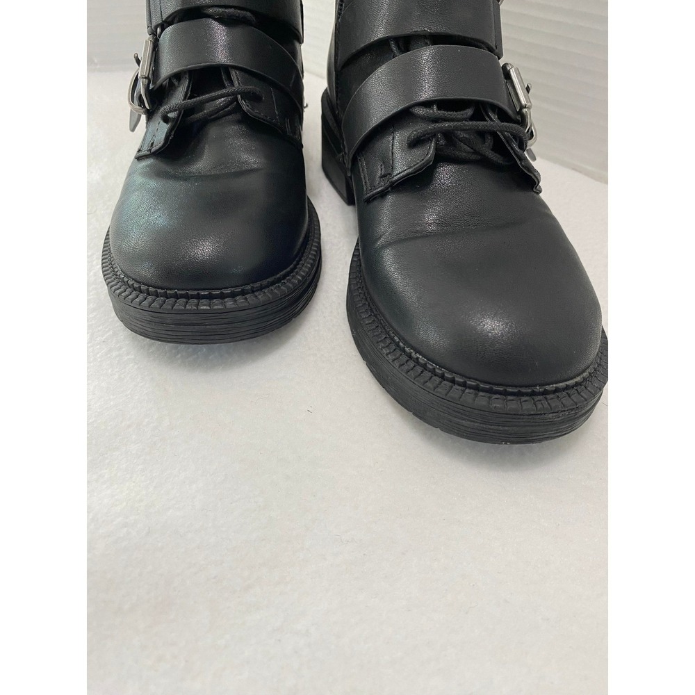 DKNY Combat Boots Women 6M Black Multi-Strap Buckle Moto Side Zip Lace Up Buckle - Picture 5 of 14